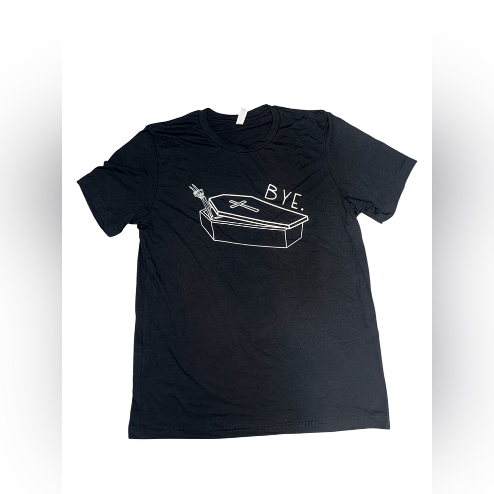 Black Graphic 'Bye' Coffin T-Shirt Large